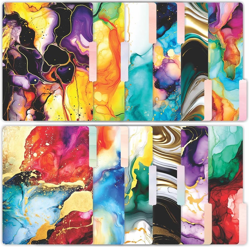 PARTH IMPEX 12 Pack Decorative File Folders, 1/3 Cut Tab with Assorted Positions, Letter Size Paper Holders (9.75” x 11.75”) Matte Finish Laminated for Office School Work - Marble Pattern Design - Image 1
